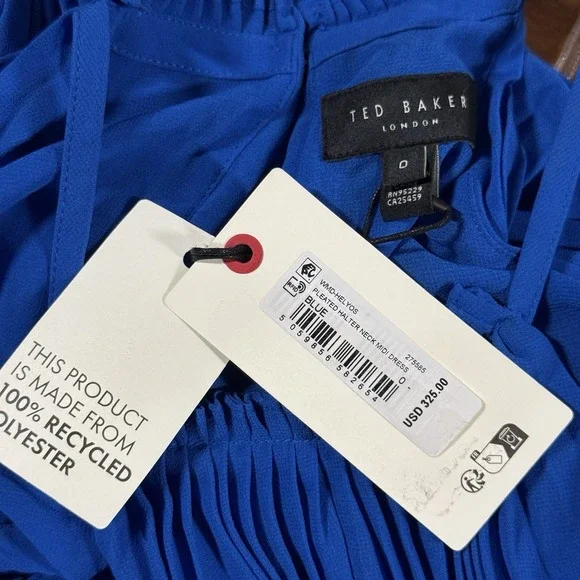 Ted Baker Size 0 / US 2 Blue Helyos Halter Neck Maxi Dress Accordion Pleated - Picture 5 of 11